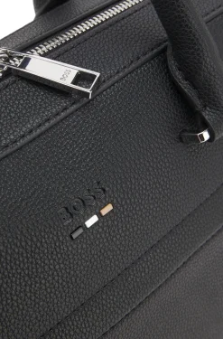 Grained faux-leather document case with signature-stripe trim