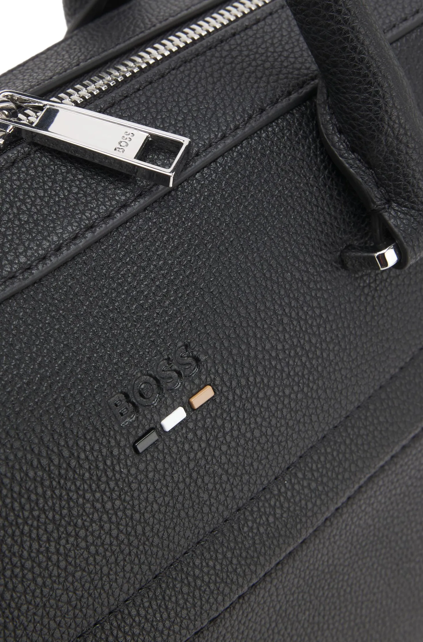 Grained faux-leather document case with signature-stripe trim
