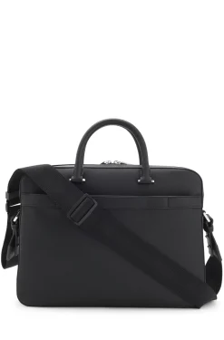Grained faux-leather document case with signature-stripe trim