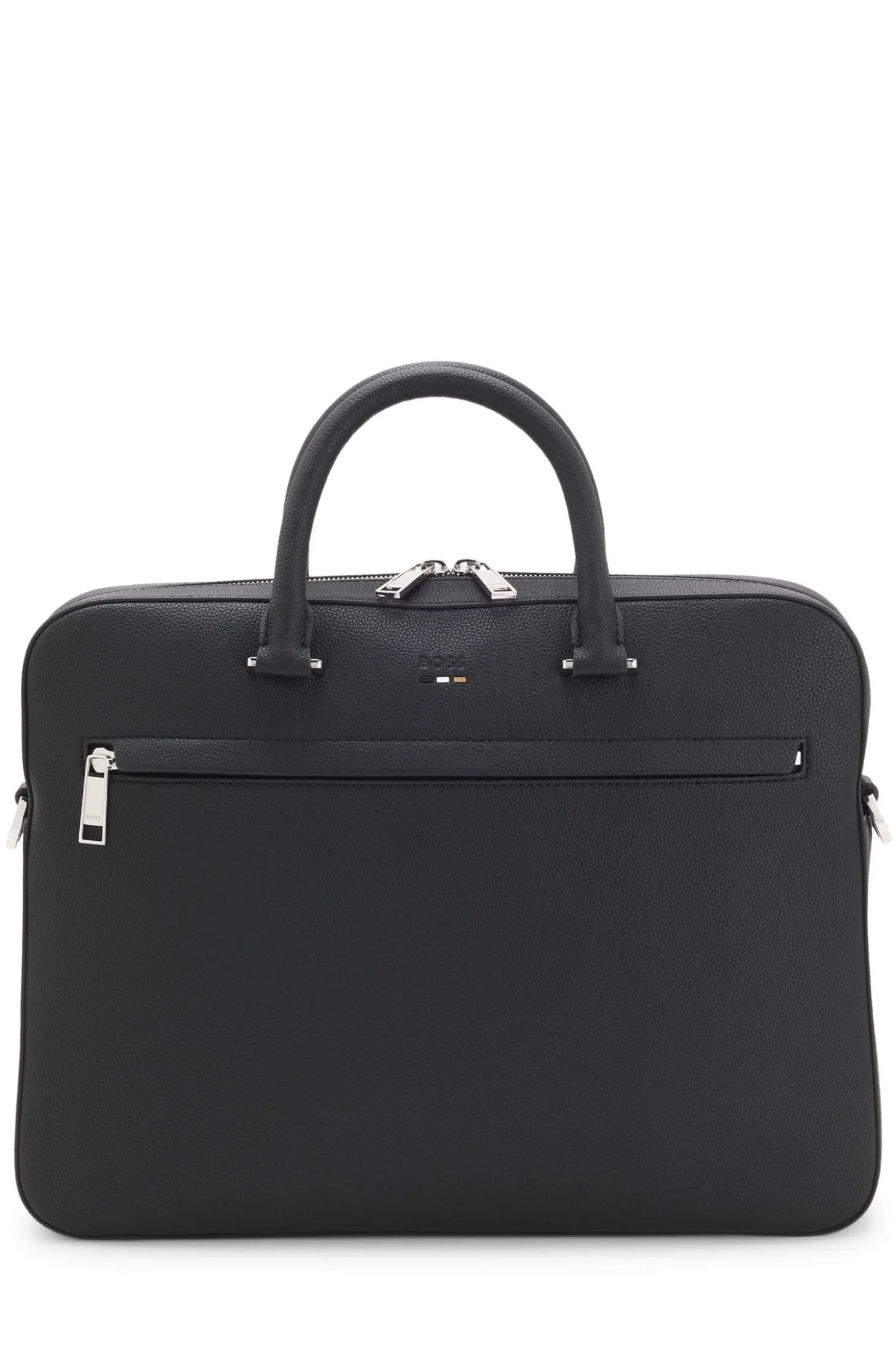 Grained faux-leather document case with signature-stripe trim