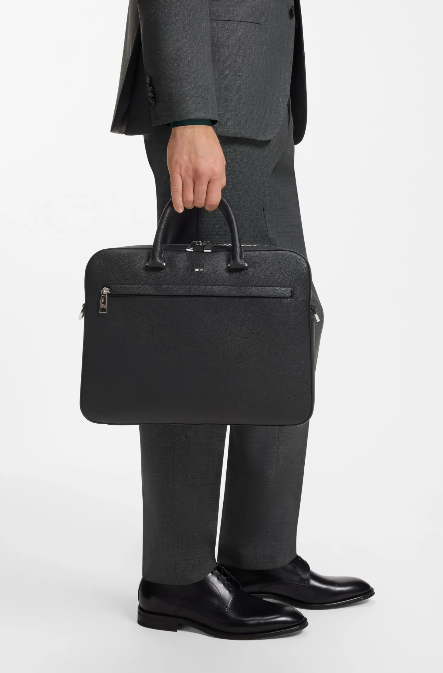 Grained faux-leather document case with signature-stripe trim