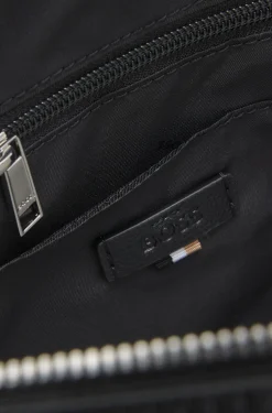 Grained faux-leather document case with signature-stripe trim