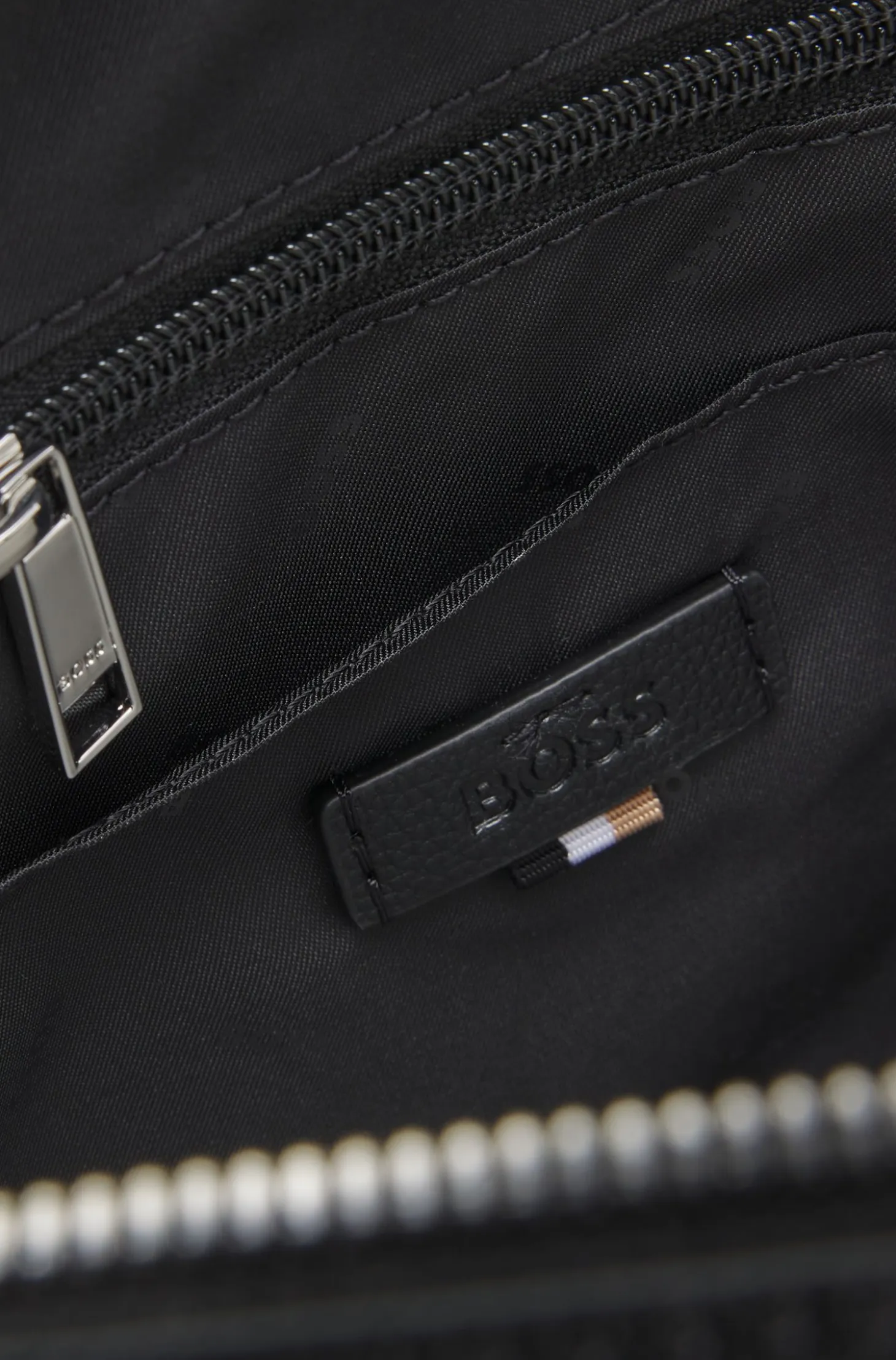 Grained faux-leather document case with signature-stripe trim
