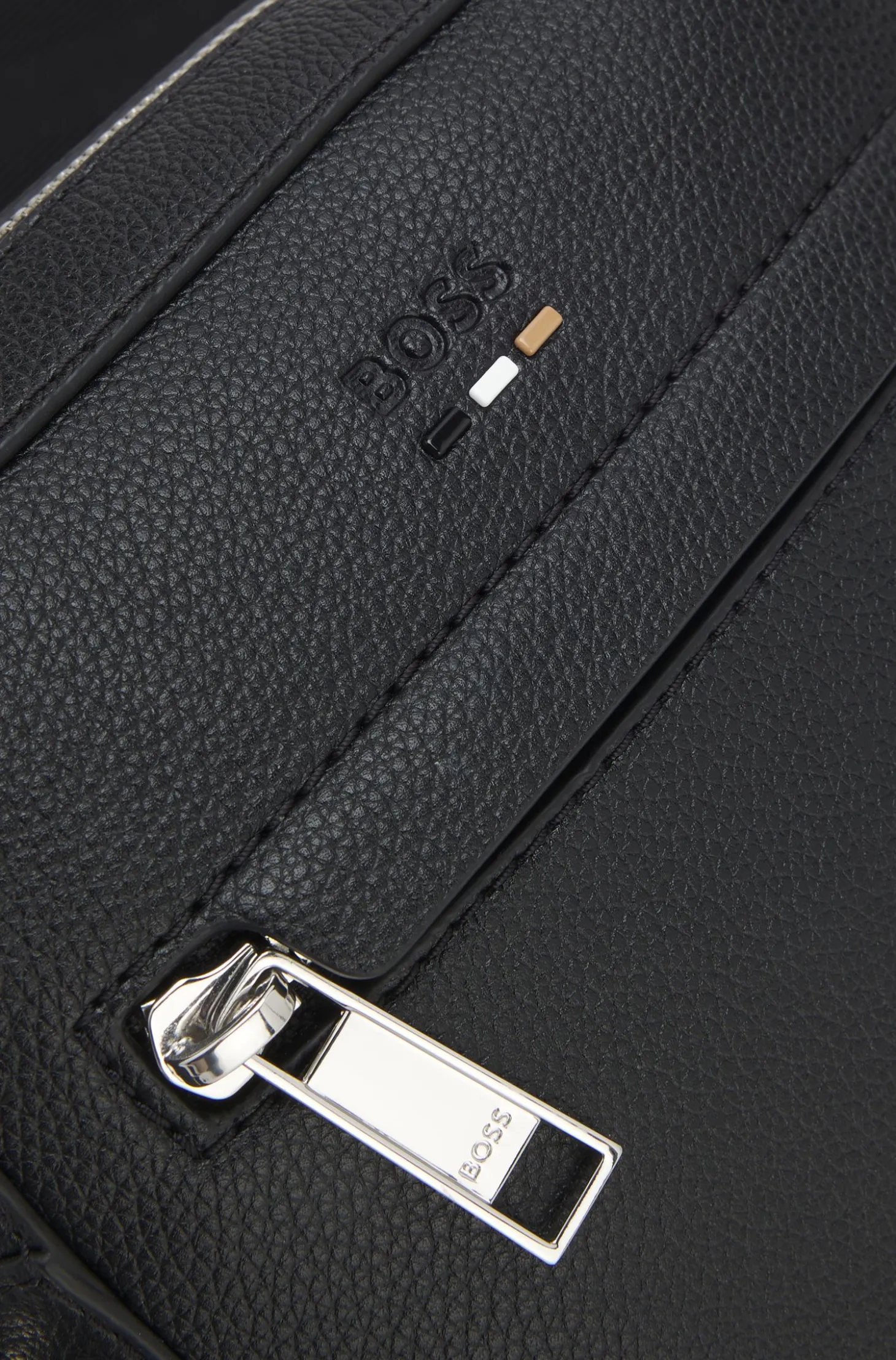 Grained faux-leather reporter bag with signature-stripe trim