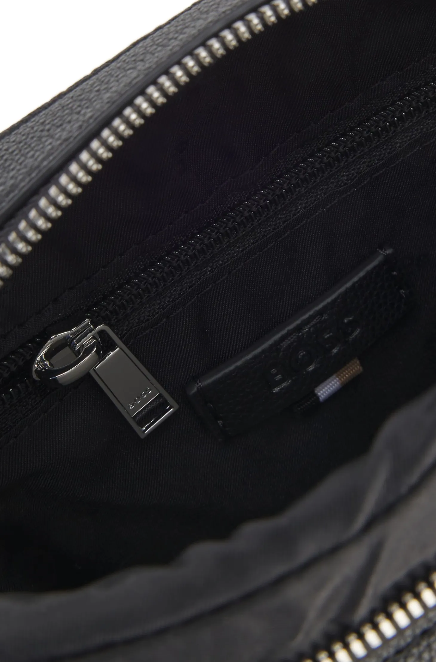 Grained faux-leather reporter bag with signature-stripe trim