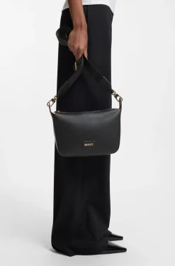 Grained faux-leather shoulder bag with gold-tone hardware