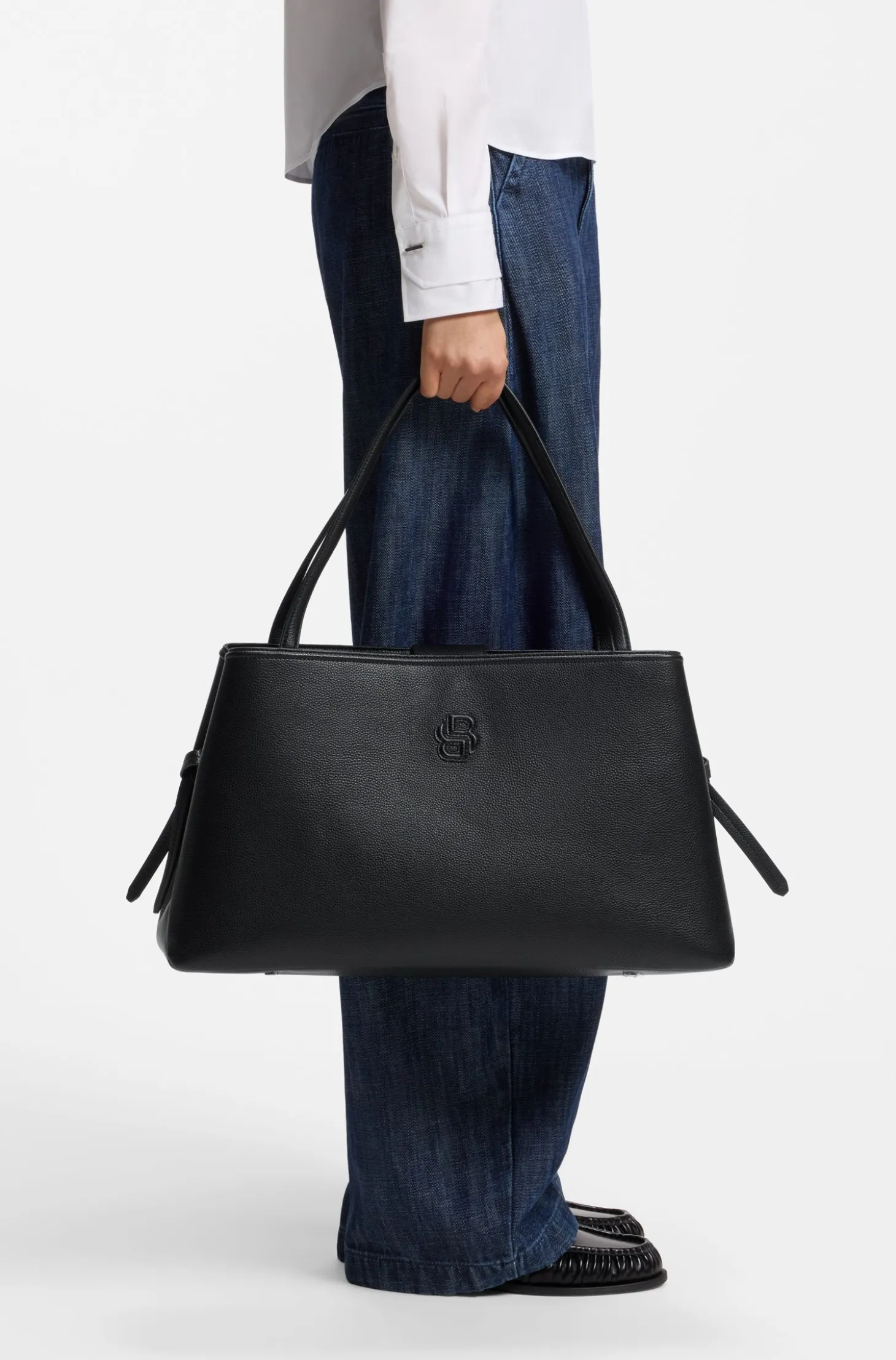 Grained faux-leather tote bag with Double B monogram