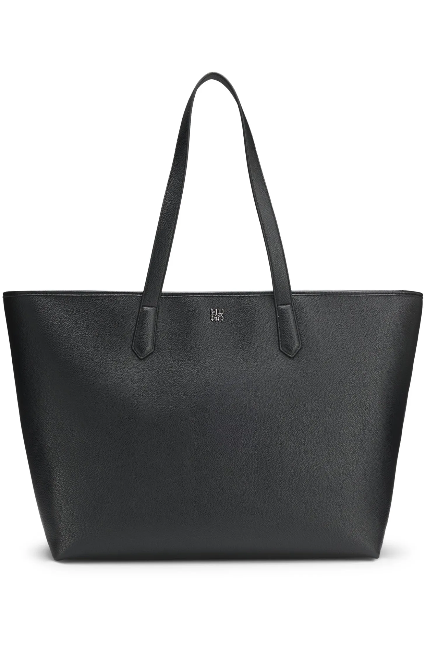 Grained faux-leather tote bag with stacked-logo trim