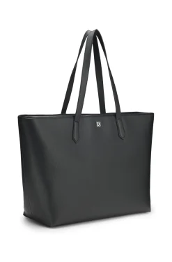 Grained faux-leather tote bag with stacked-logo trim