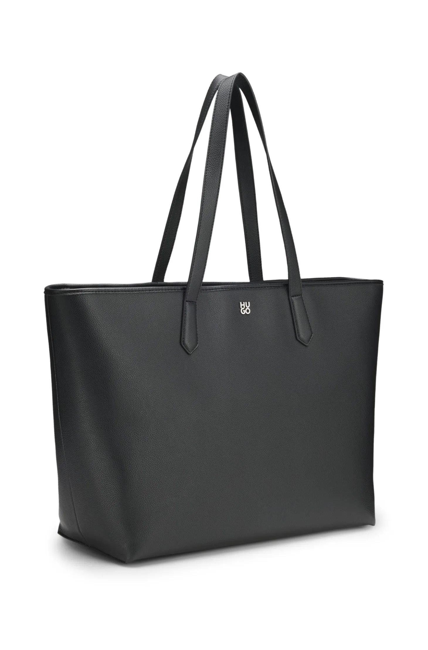 Grained faux-leather tote bag with stacked-logo trim