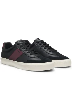 Grained faux-leather trainers with leather trims