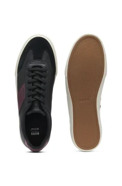 Grained faux-leather trainers with leather trims