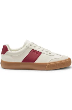 Grained faux-leather trainers with genuine leather trims