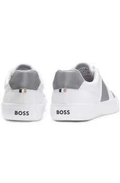 Grained faux-leather trainers with genuine leather trims