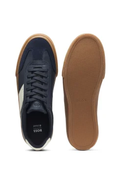 Grained faux-leather trainers with genuine leather trims