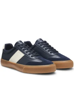 Grained faux-leather trainers with genuine leather trims