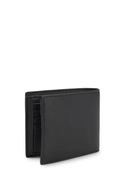 Grained faux-leather trifold wallet with signature-stripe trim