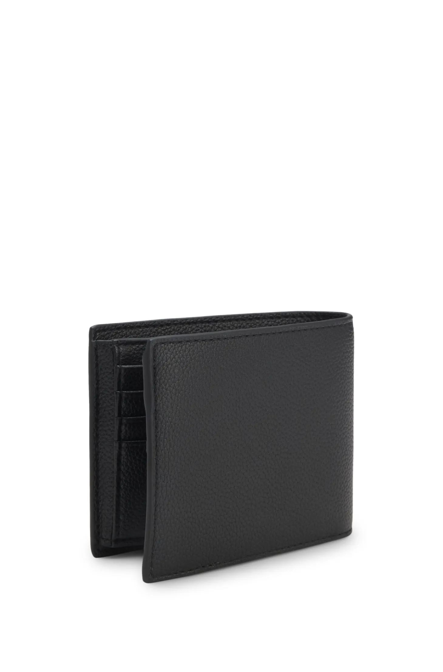 Grained faux-leather trifold wallet with signature-stripe trim