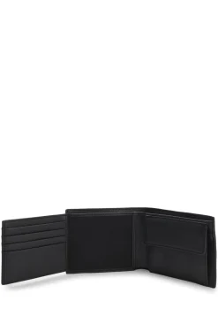 Grained faux-leather trifold wallet with signature-stripe trim