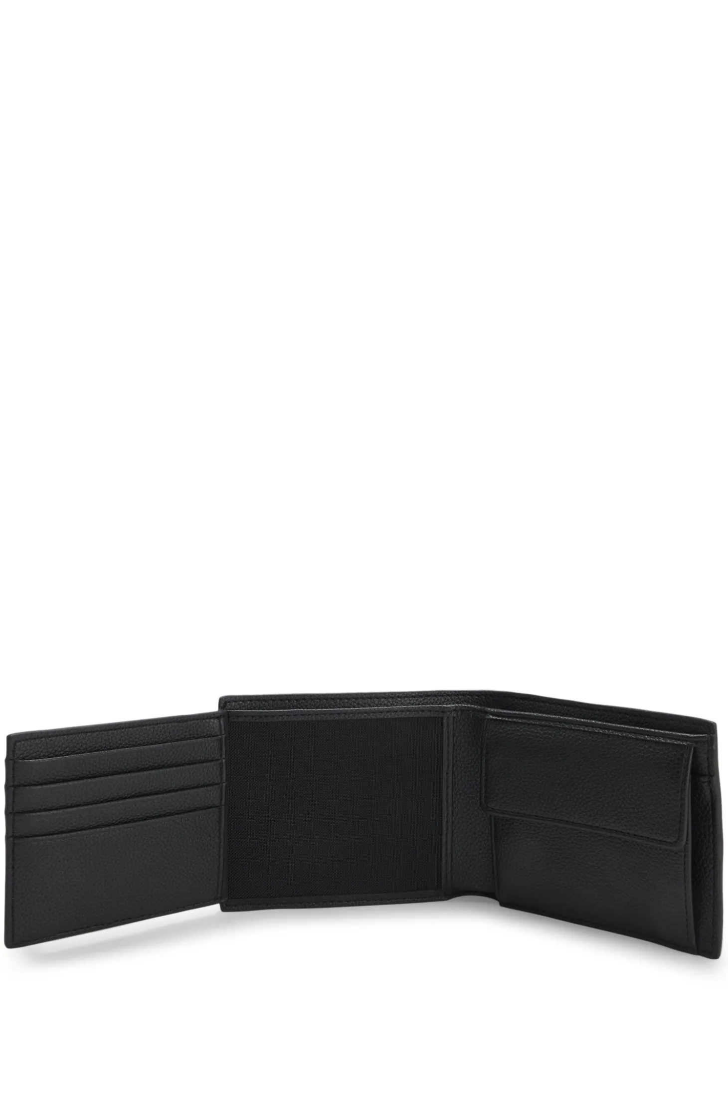 Grained faux-leather trifold wallet with signature-stripe trim