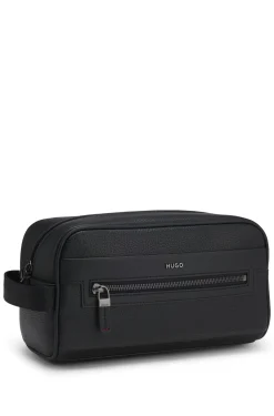 Grained faux-leather washbag with logo lettering