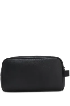 Grained faux-leather washbag with logo lettering