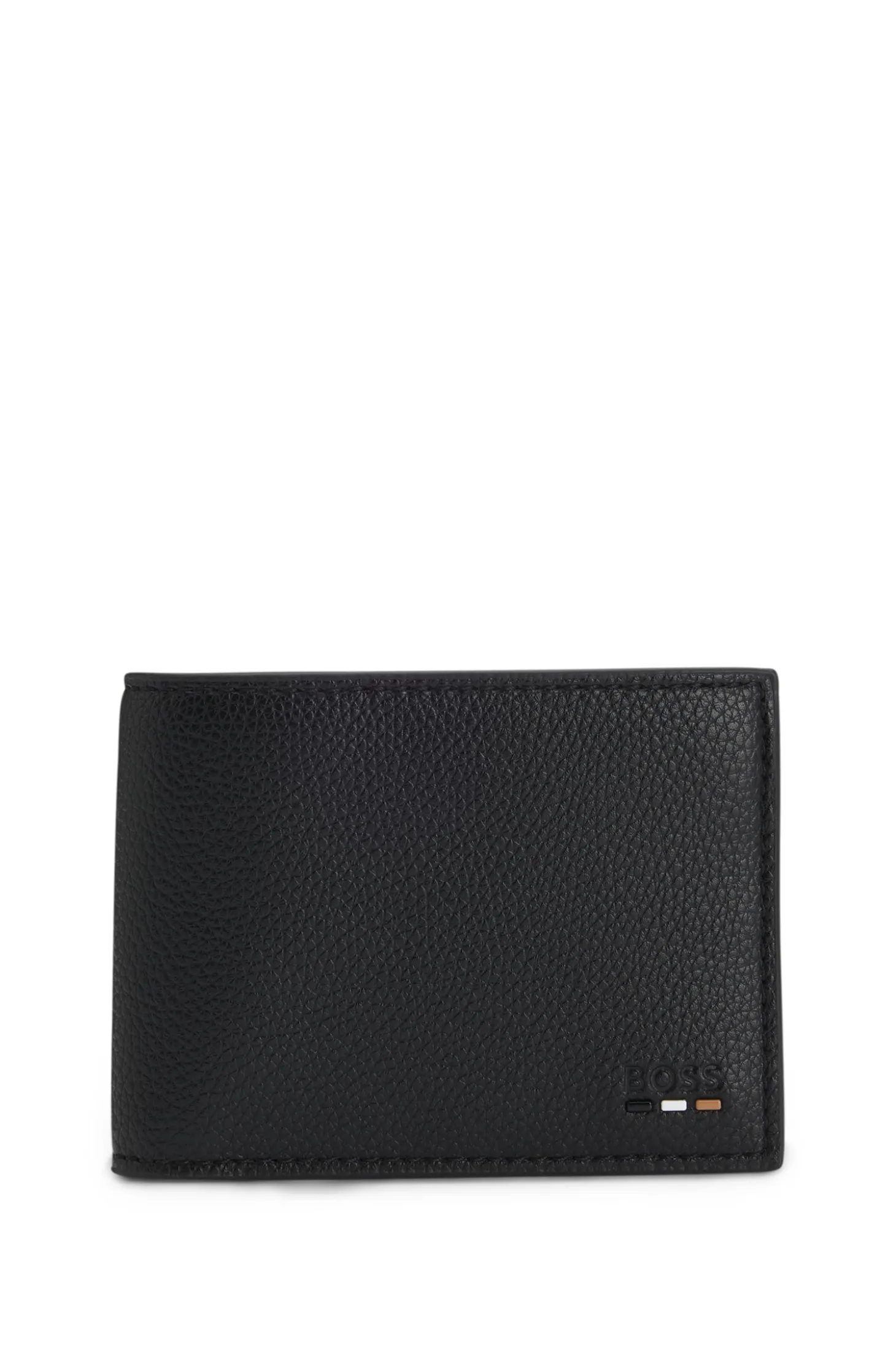 Grained folding wallet with signature-stripe trim