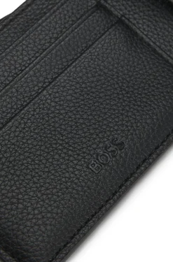 Grained folding wallet with signature-stripe trim