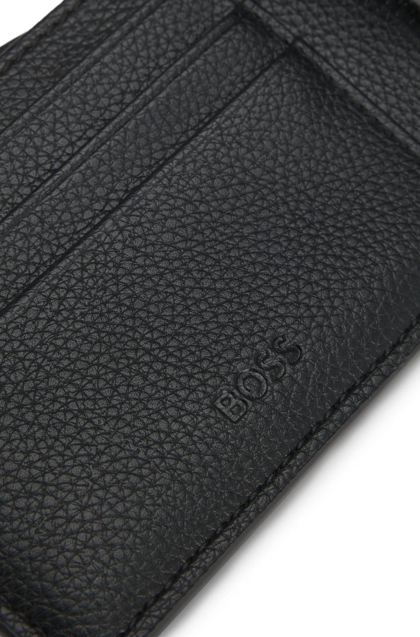Grained folding wallet with signature-stripe trim