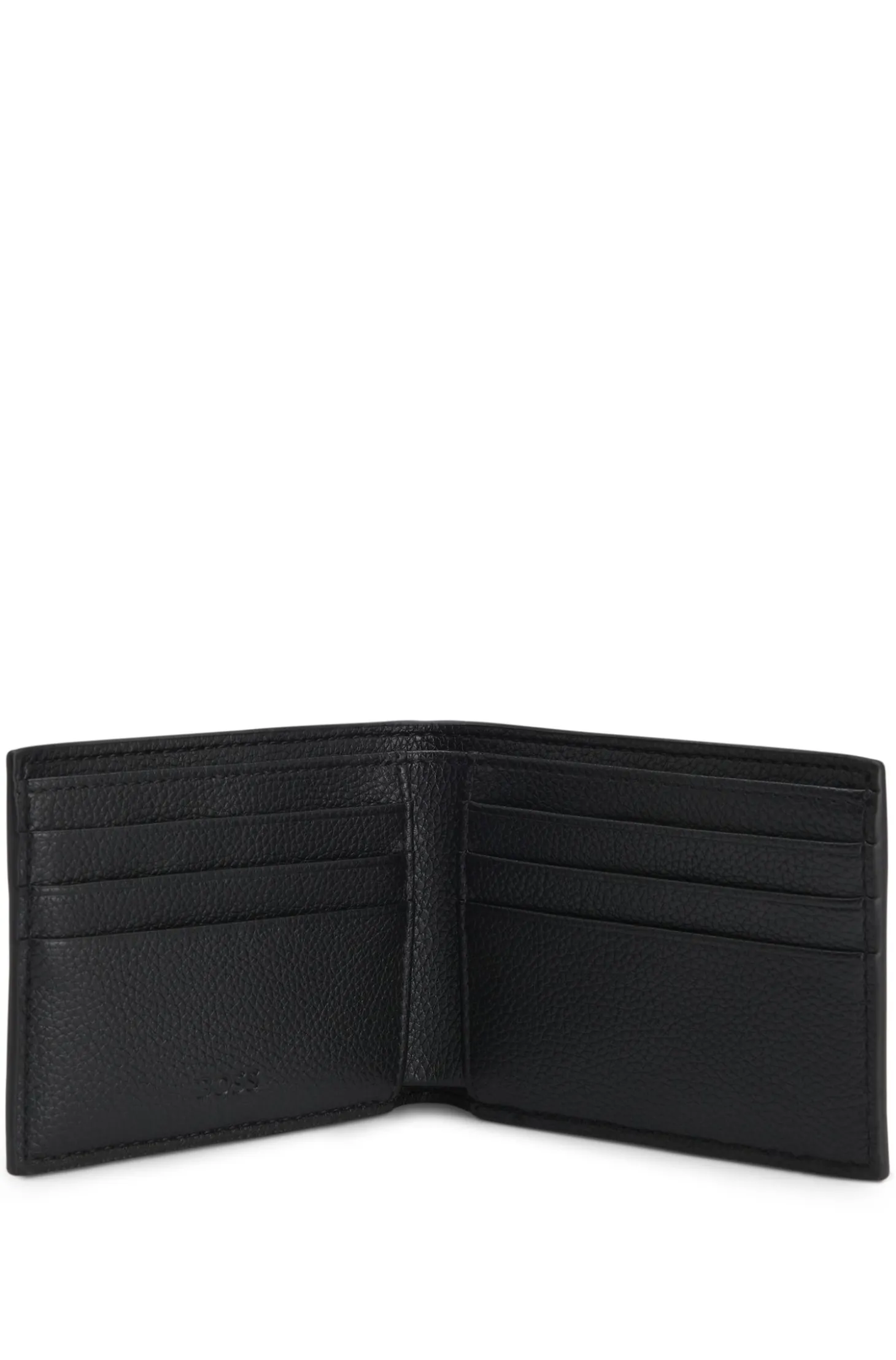 Grained folding wallet with signature-stripe trim