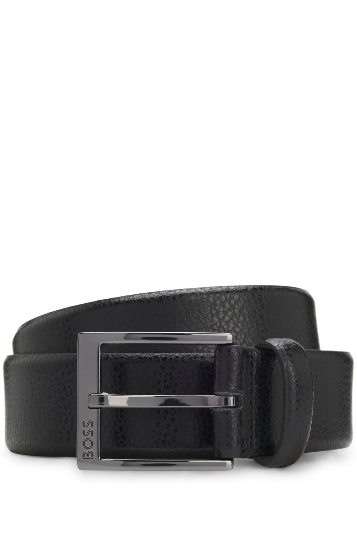 Grained Italian-leather belt with gunmetal pin buckle