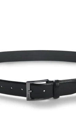 Grained Italian-leather belt with gunmetal pin buckle