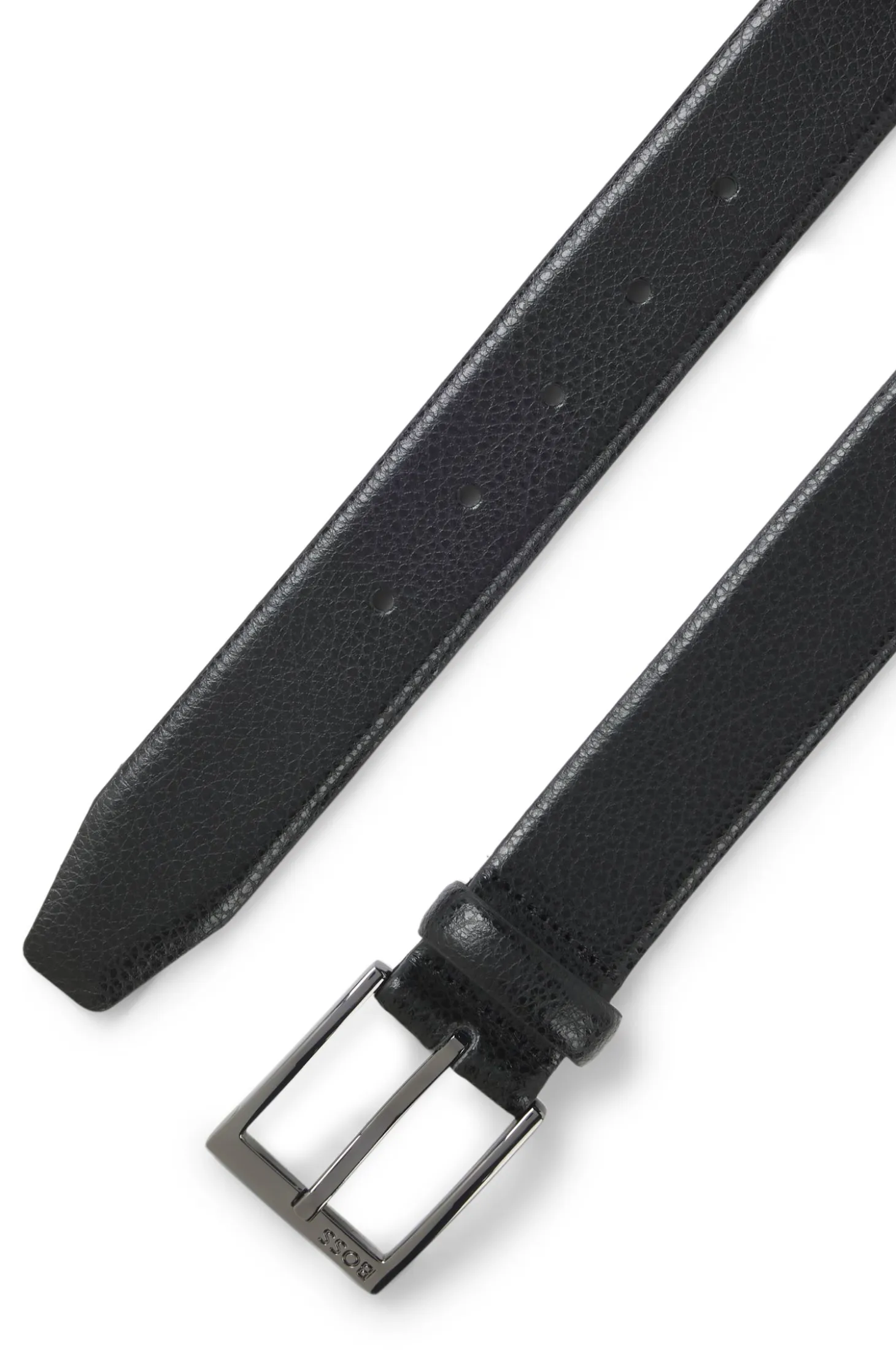 Grained Italian-leather belt with gunmetal pin buckle
