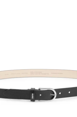 Grained Italian-leather belt with logo trim
