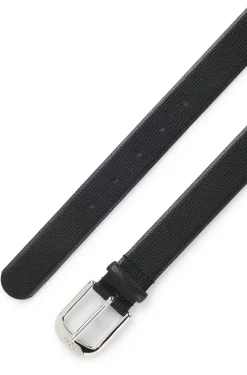 Grained Italian-leather belt with polished pin buckle