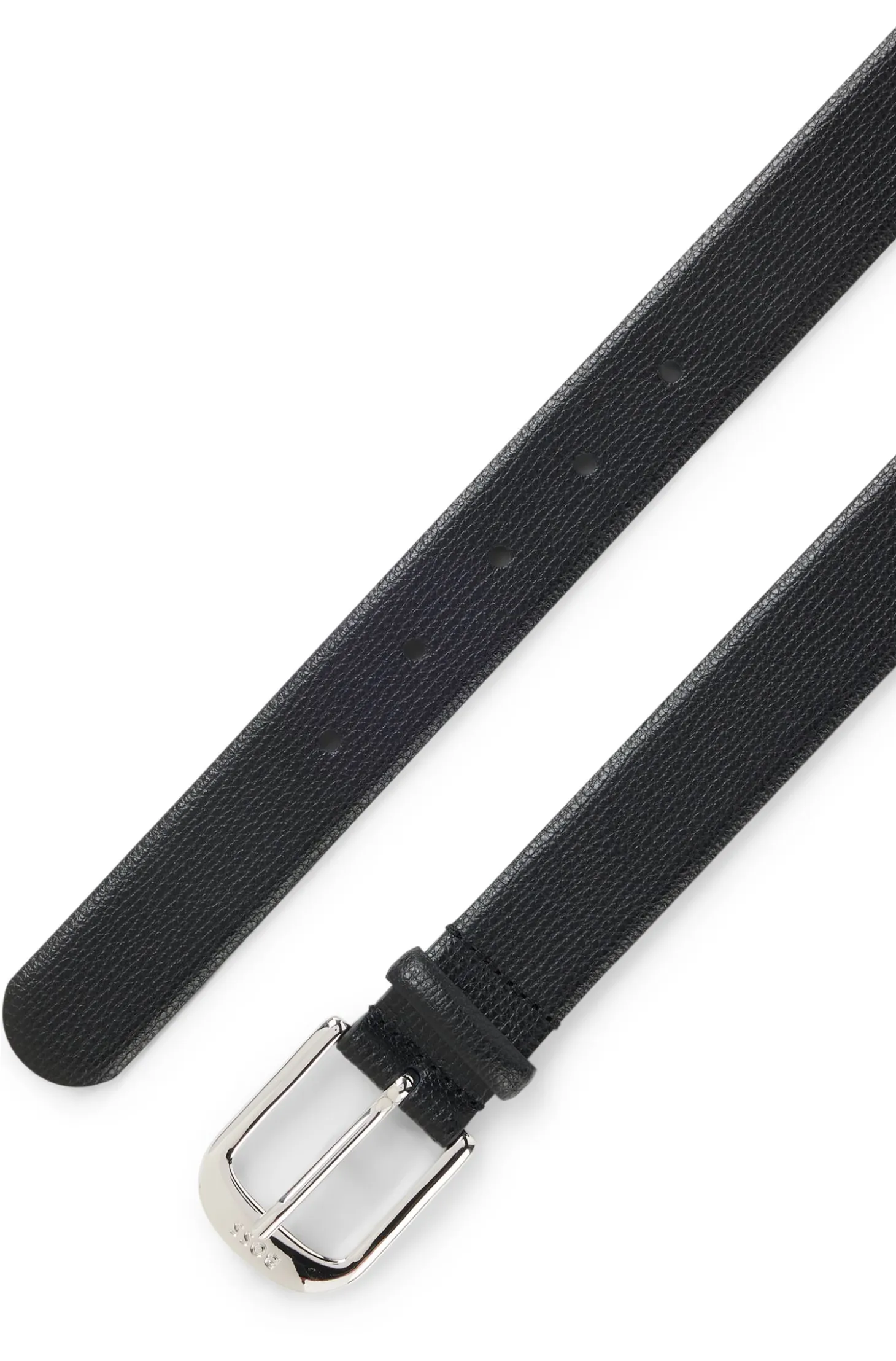 Grained Italian-leather belt with polished pin buckle
