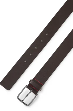 Grained-leather belt with red stitching