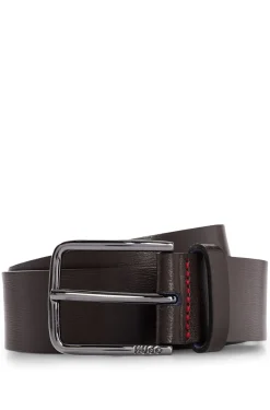 Grained-leather belt with red stitching