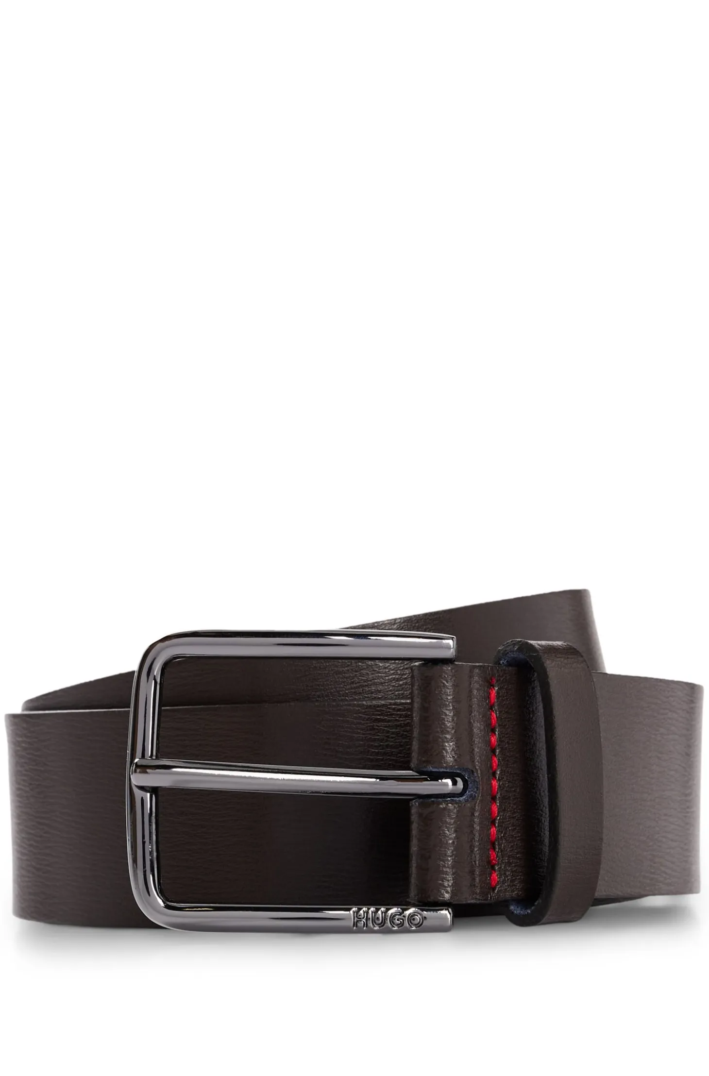 Grained-leather belt with red stitching