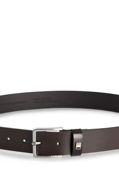Grained-leather belt with red stitching