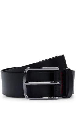 Grained-leather belt with red stitching
