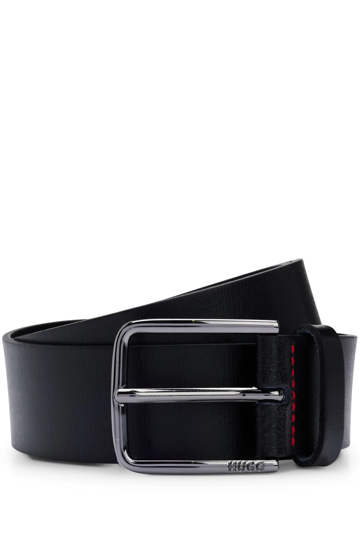 Grained-leather belt with red stitching