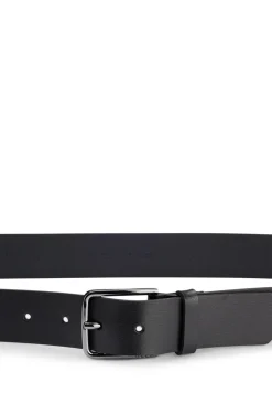 Grained-leather belt with red stitching
