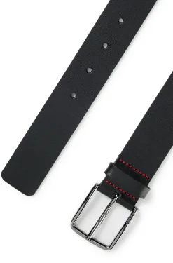 Grained-leather belt with red stitching