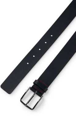 Grained-leather belt with red stitching