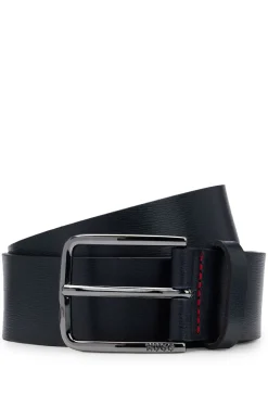 Grained-leather belt with red stitching