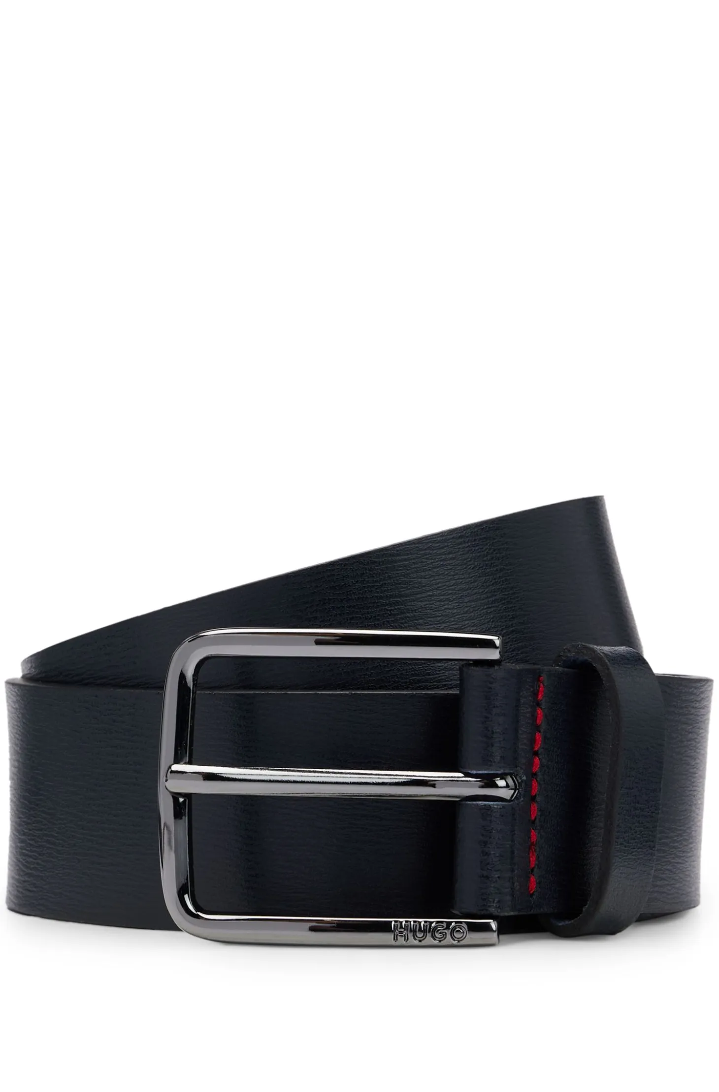 Grained-leather belt with red stitching