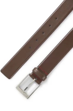 Grained-leather belt with silver-tone hardware