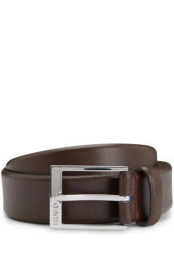 Grained-leather belt with silver-tone hardware