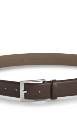 Grained-leather belt with silver-tone hardware